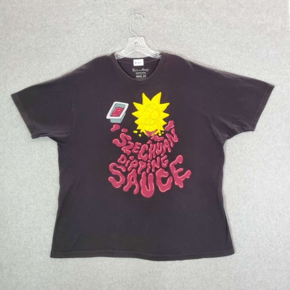 Rick And Morty Men Shirt 2X Black Szechuan Dipping Sauce Graphic Crew Neck Tee